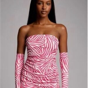 NWOT Miscreants Pink & White Zebra Cupid Mini Dress With Gloves Sz US 6 / UK 10